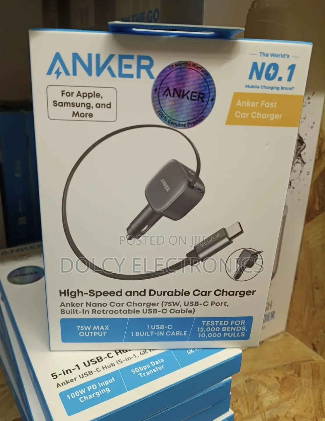 Anker Nano Car Charger 75w With Built-in Retractable Usb-c Cable