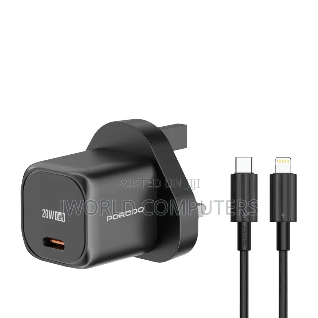 1-Port Usb-C Gan Charger (20w) Uk-Plug Black