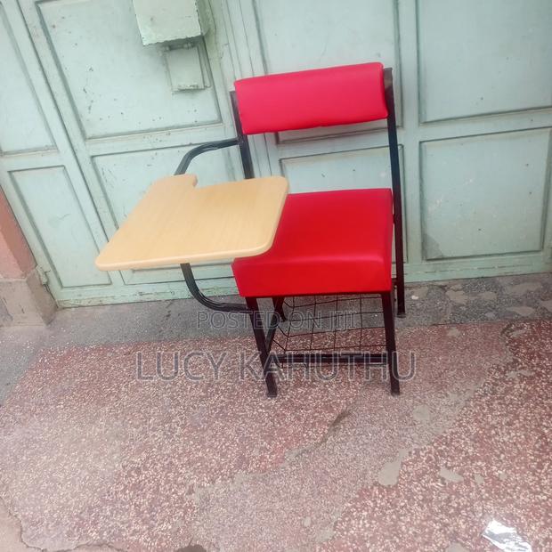 Red College Chairs With Mess Under - main view