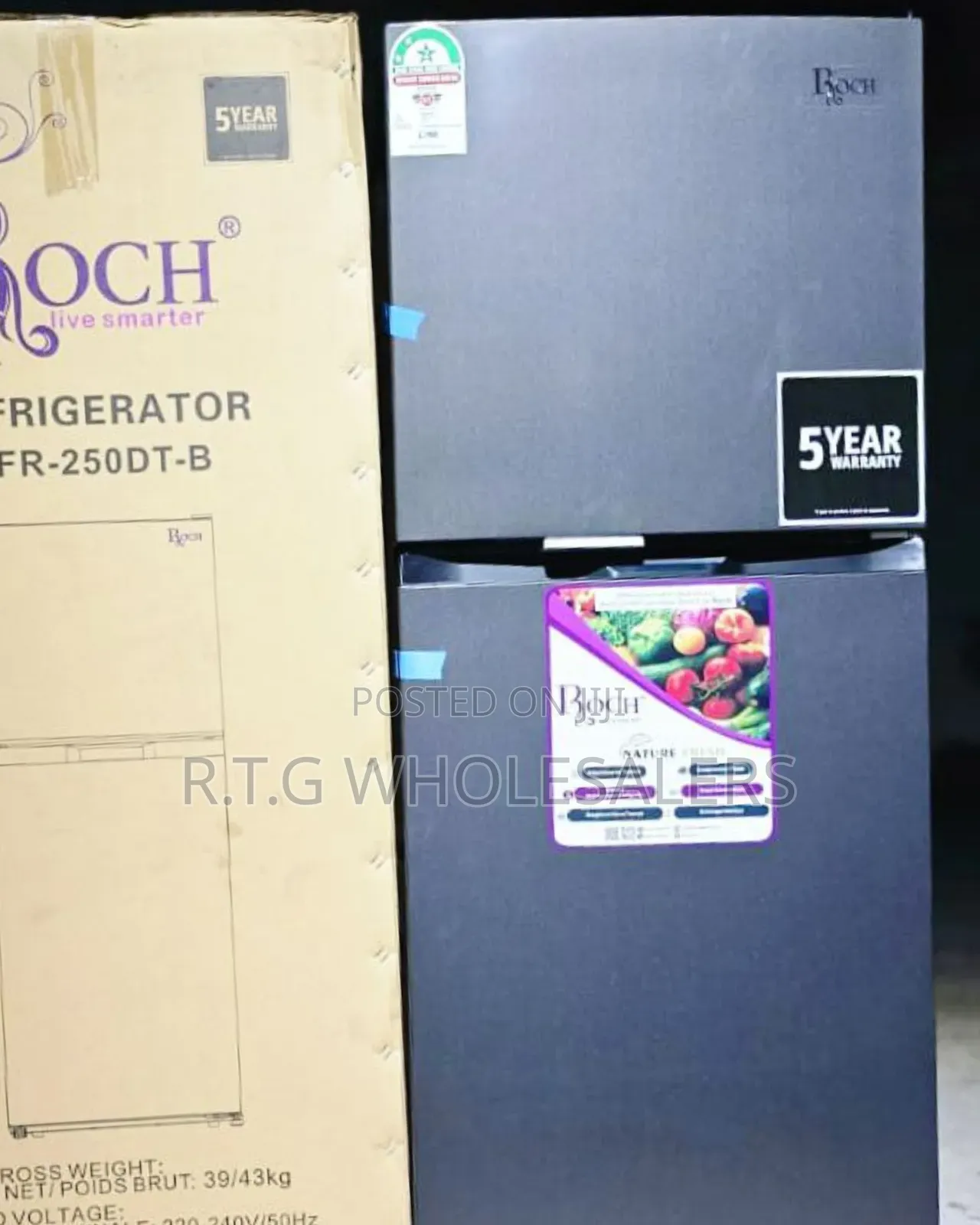 Roch Rfr‐250‐Dt‐B 197 L No Frost Double Door Fridge