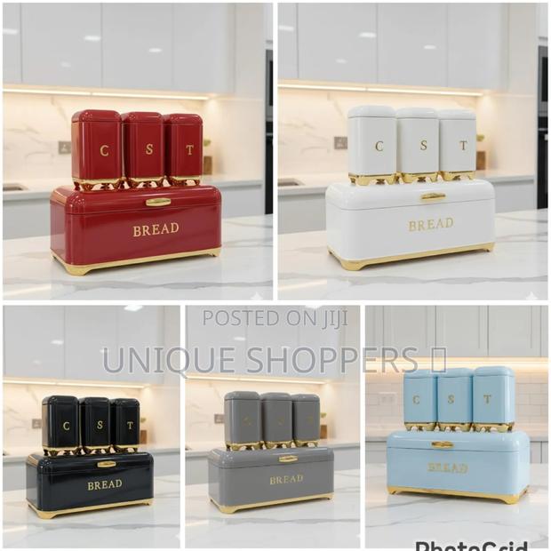 Bread Bin With Three Canister Set With Touch Of Gold