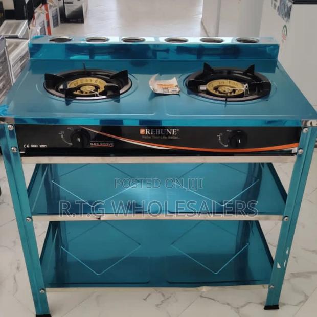 Rebune Double Burner Standing Gas Stove With Storage Shelves