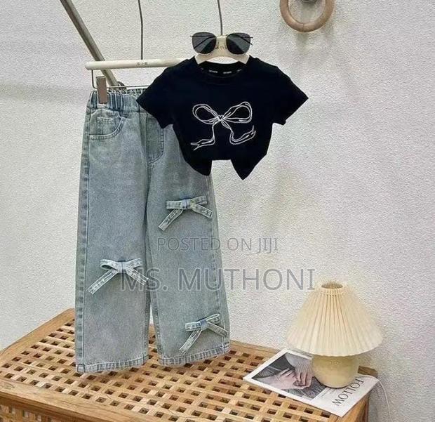 2 Pc Bow Appliques Girls Denim Sets - thumbnail 2