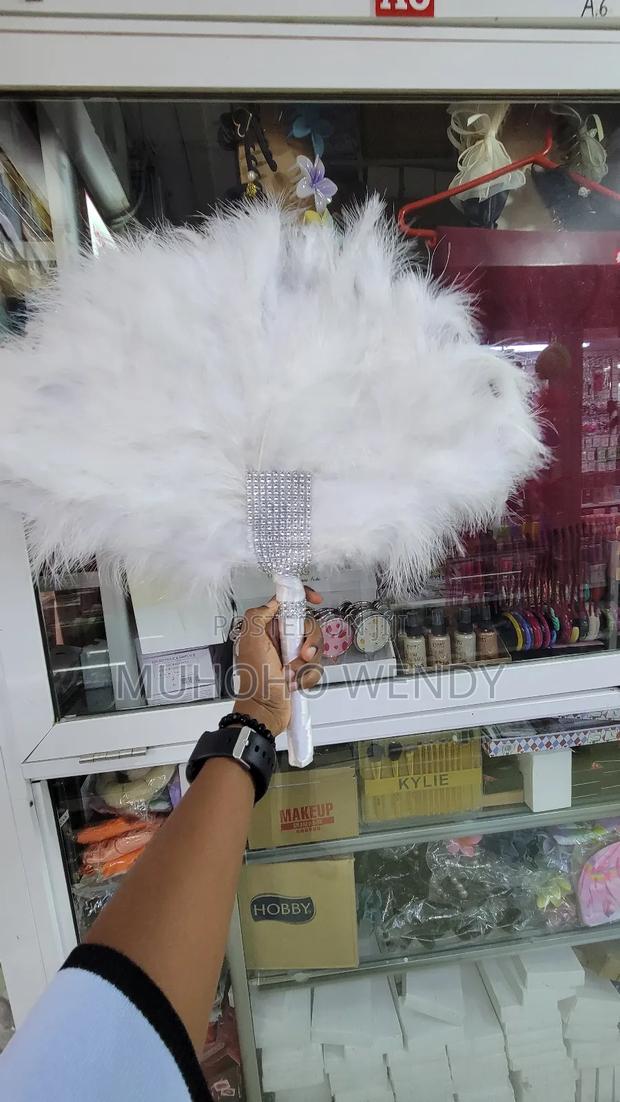 White One - Sided Feather Fan - main view