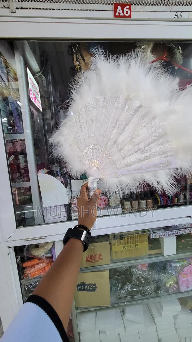 White One - Sided Feather Fan - thumbnail 2