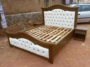 5x6 Button-Tufted Bed With Side Bed Tables