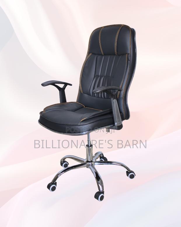 Black Executive Leather Chair | Rolling Comfort for Busy Workdays |