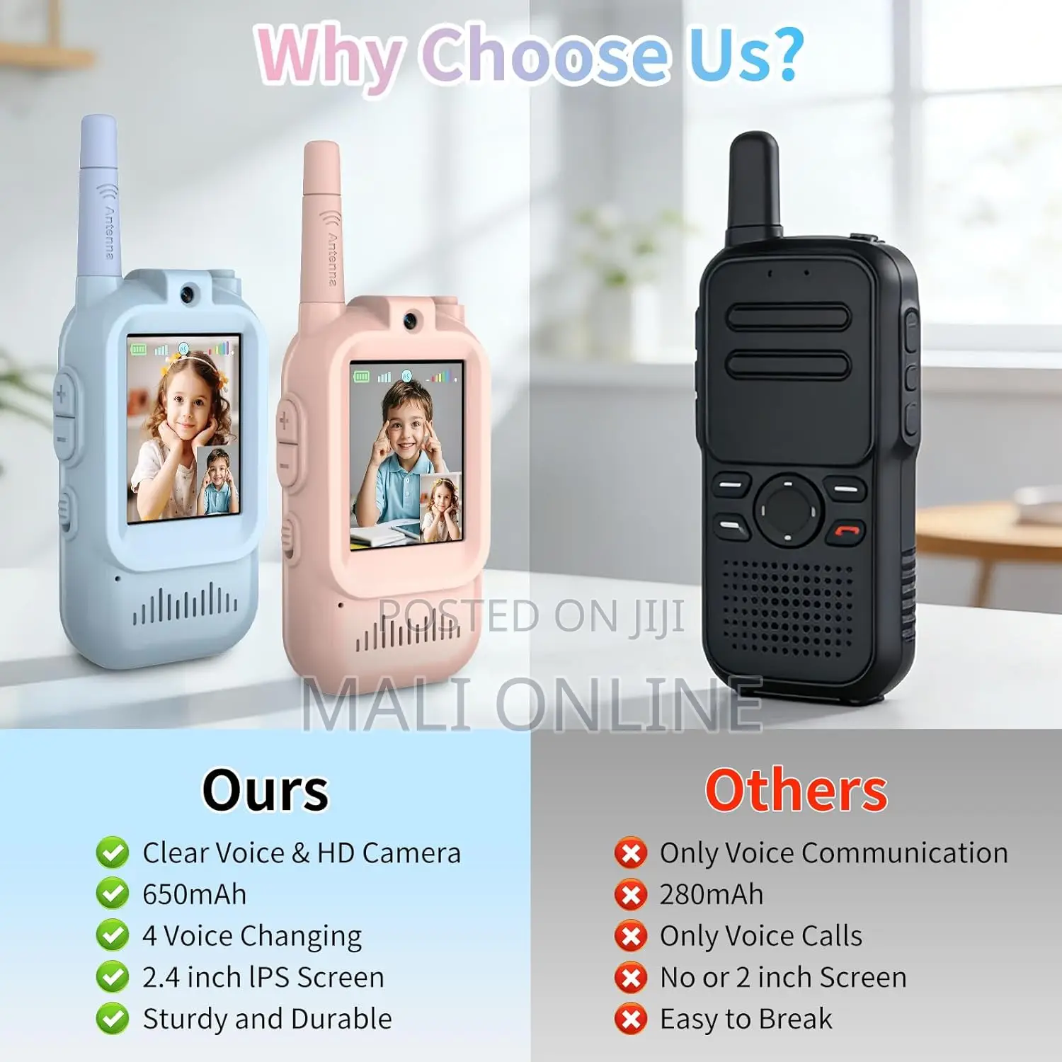 Kids Video Walkie Talkies With Camera Rechargeable Toy Radios 2 Pack
