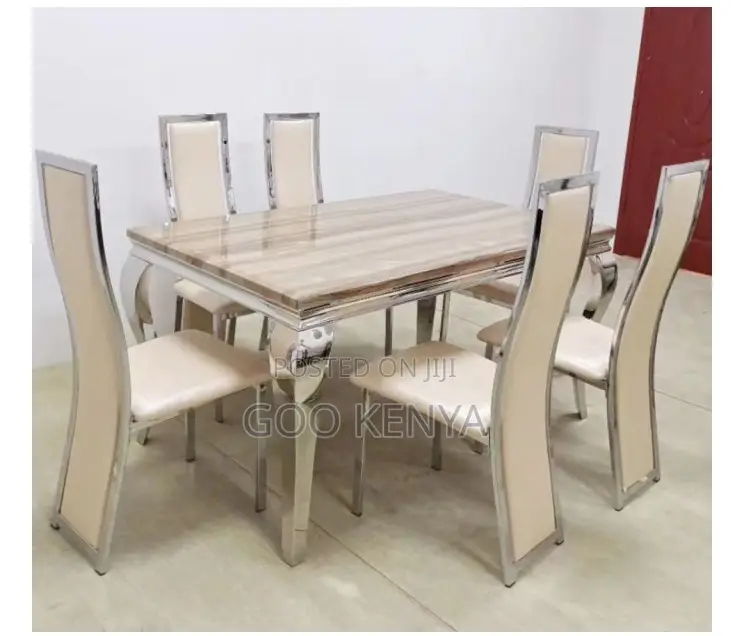 Home Dining Set; High-end 6-person Dining With Solid Marble Tabletop
