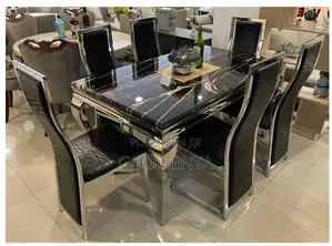 Home Dining Set; High-end 6-person Dining With Solid Marble Tabletop