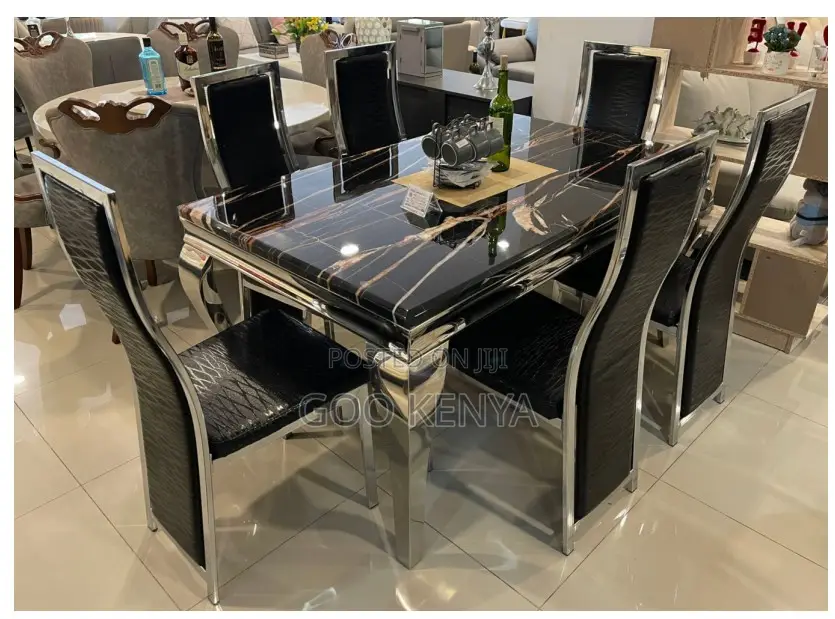 Home Dining Set; High-end 6-person Dining With Solid Marble Tabletop