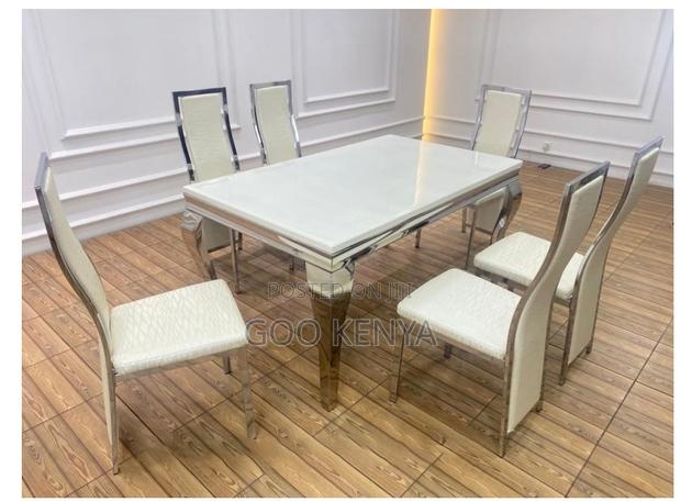 Home Dining Set; High-end 6-person Dining With Solid Marble Tabletop - thumbnail 4