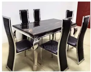 Home Dining Set; High-end 6-person Dining With Solid Marble Tabletop