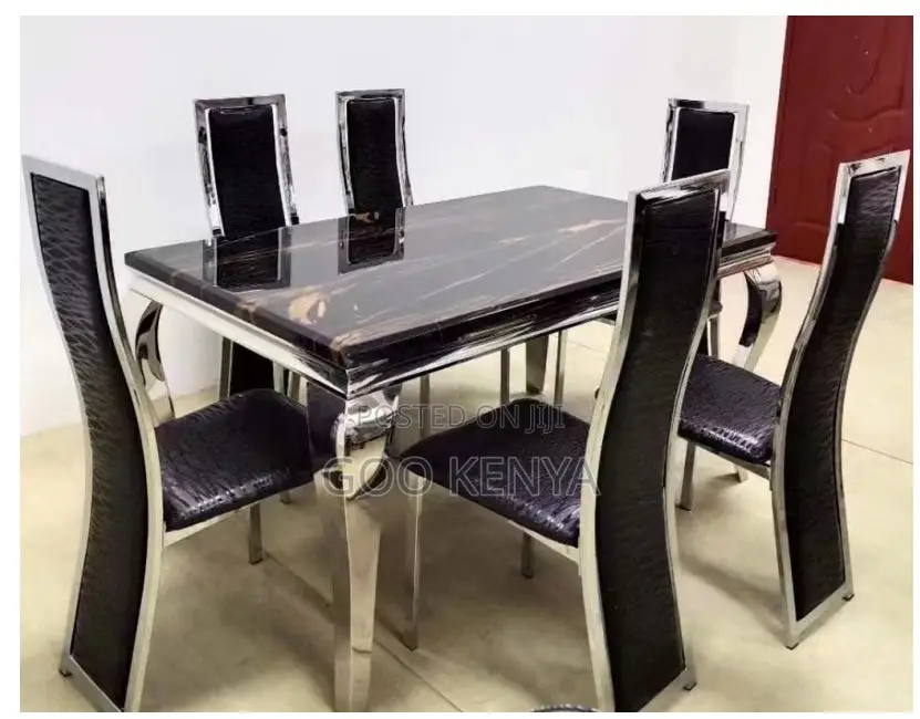 Home Dining Set; High-end 6-person Dining With Solid Marble Tabletop
