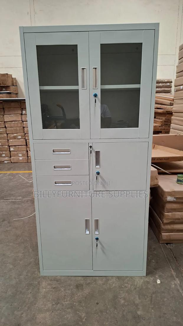 Half Glass Metallic Cabinet With Safe
