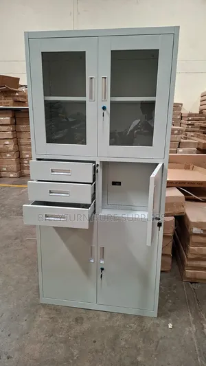 Half Glass Metallic Cabinet With Safe