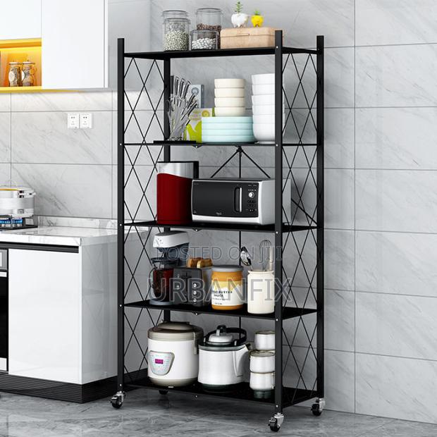 5 Tier Foldable Multipurpose Rack With Shelves and Wheels – Kitchen