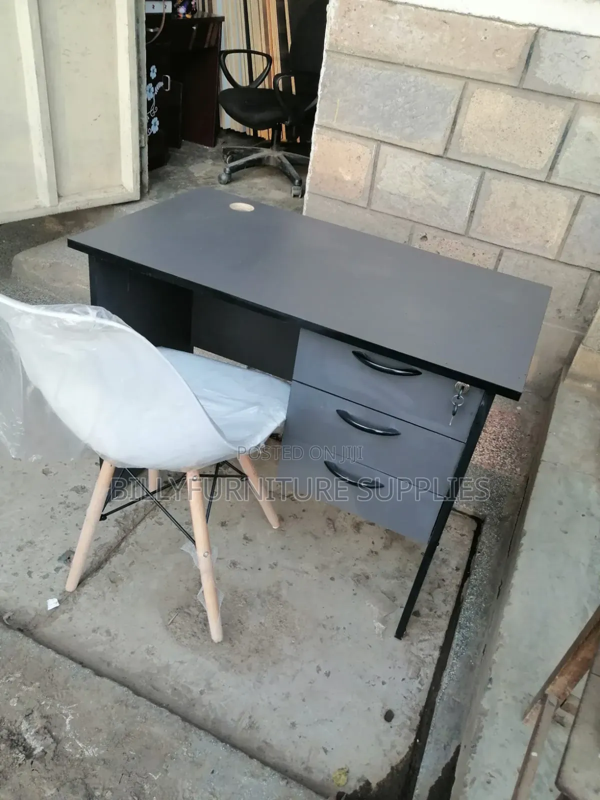 1m Grey Desk and Earms Chair