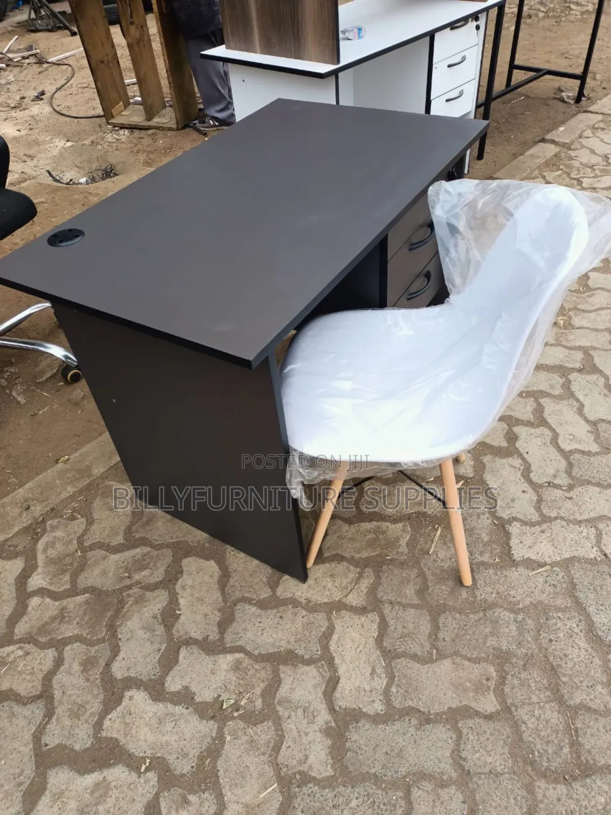 1m Grey Desk and Earms Chair