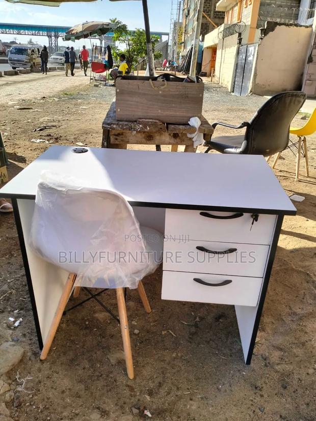 White 1m Desk and White Eames Chair