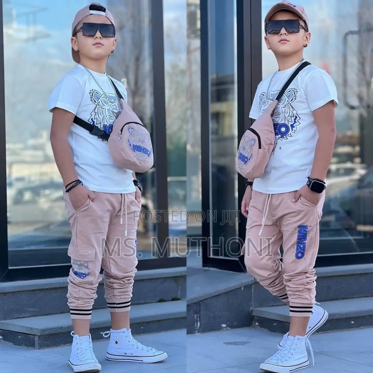 Boys Beige/White 4 Pc Set 4-16 Yrs