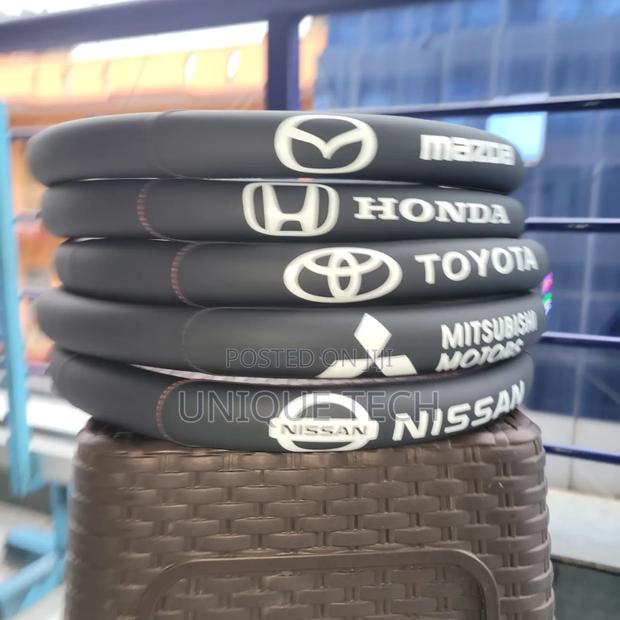 Branded Leather Steering Wheel Cover - main view