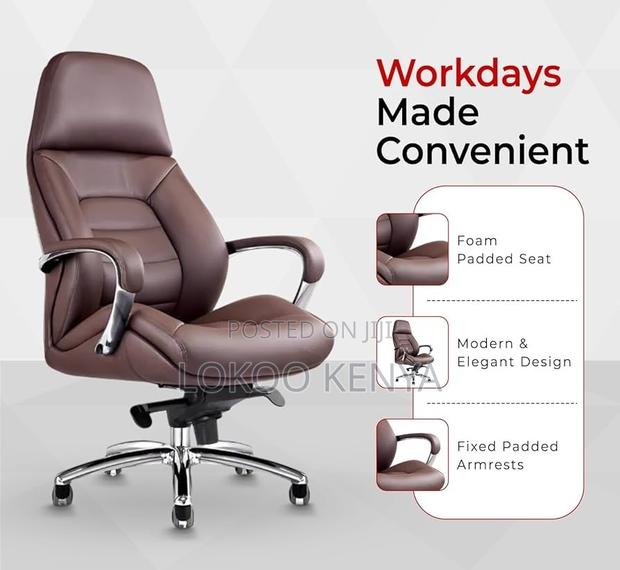 Office Chair; Leather High Back Ceo's Office Work Chair - thumbnail 7