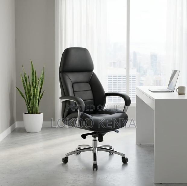Office Chair; Leather High Back Ceo's Office Work Chair - thumbnail 8