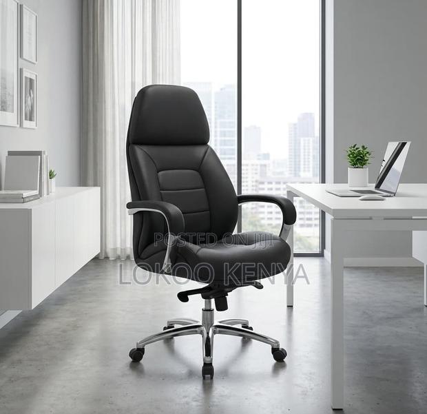 Office Chair; Leather High Back Ceo's Office Work Chair - thumbnail 9