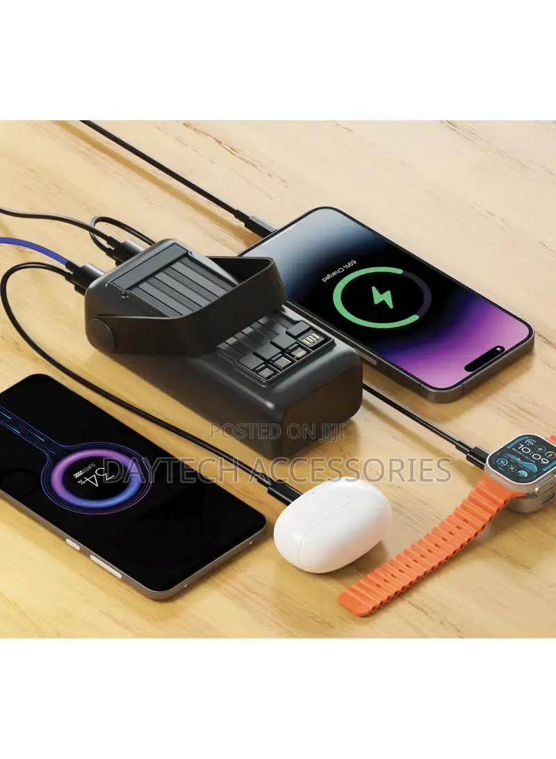 Porodo 30000mah Pd 20w Power Bank Integrated Cables, Flashlight