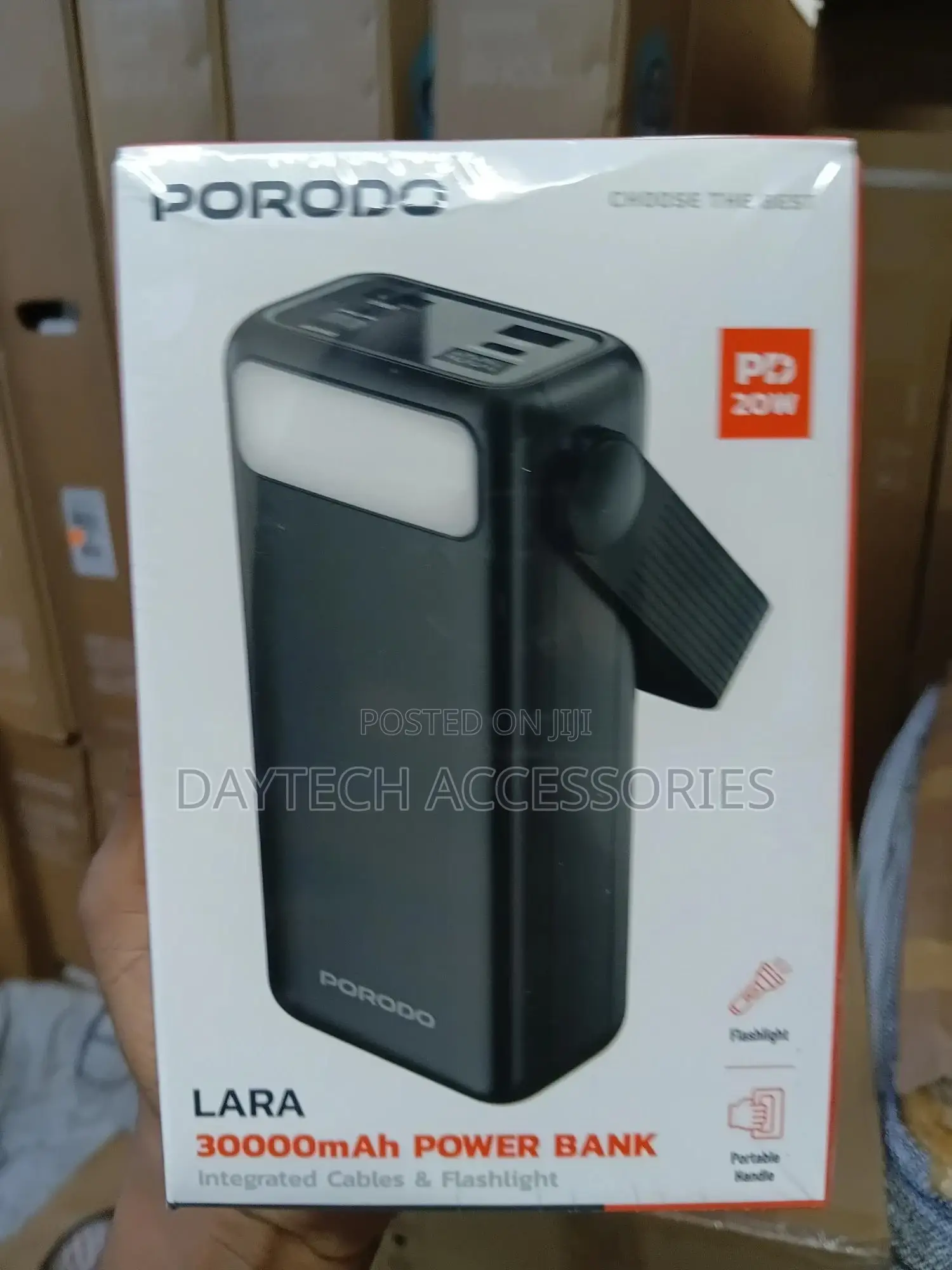 Porodo 30000mah Pd 20w Power Bank Integrated Cables, Flashlight