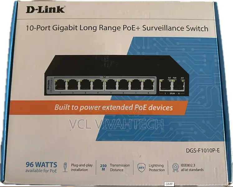 D-Link 10-Port Gigabit Poe Switch With 8 Lr Poe Ports 2 Uplink Ports