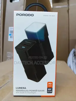 Porodo Lumera 10000mah Power Bank With Flashlight - Black