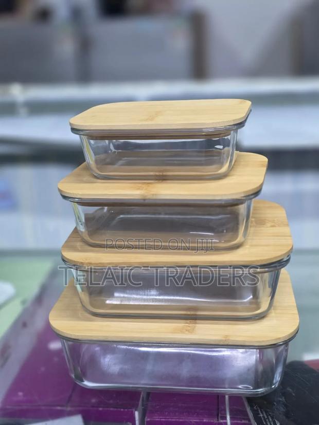 4pcs Glass Bowl Storage Containers With Bamboo Lid