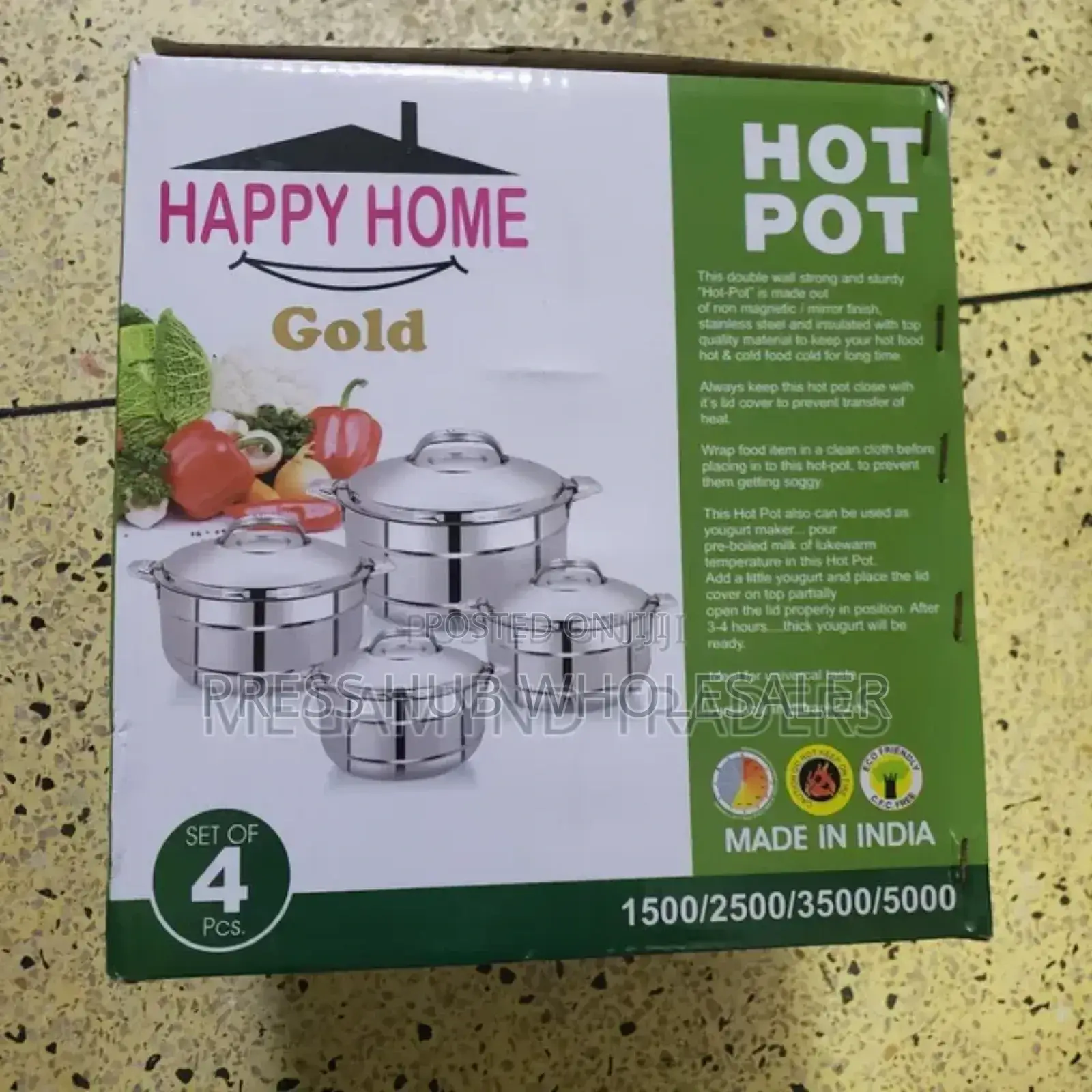 Happy Home Gold 4-Piece Stainless Steel Hot Pot Set; 