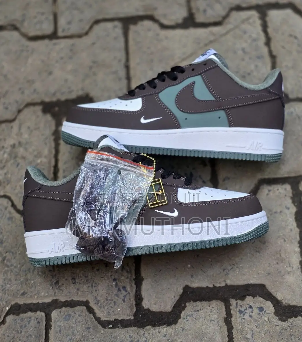 Nike Air Force 1 Low-Top Sneakers in a Brown, Olive White Colorway