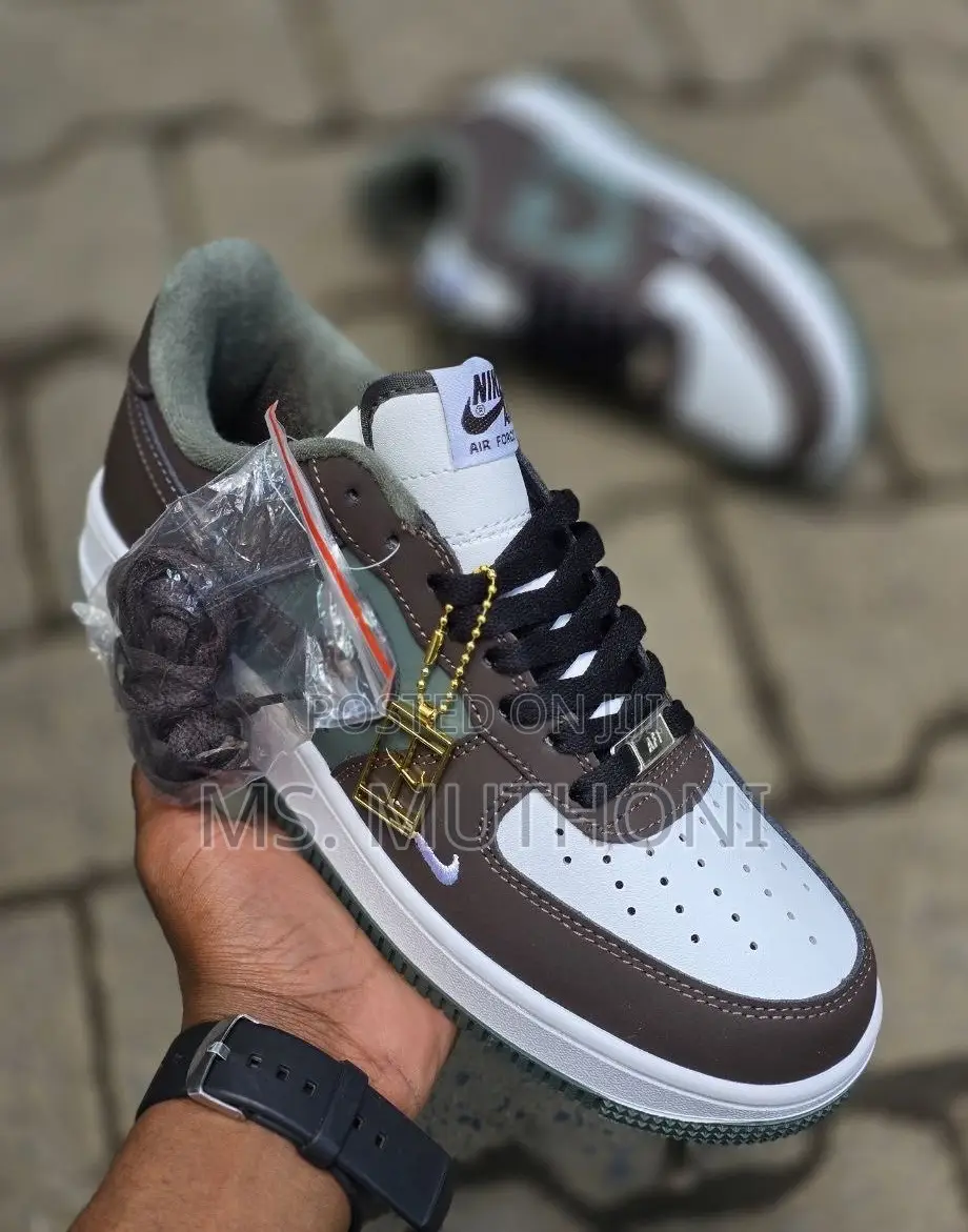 Nike Air Force 1 Low-Top Sneakers in a Brown, Olive White Colorway