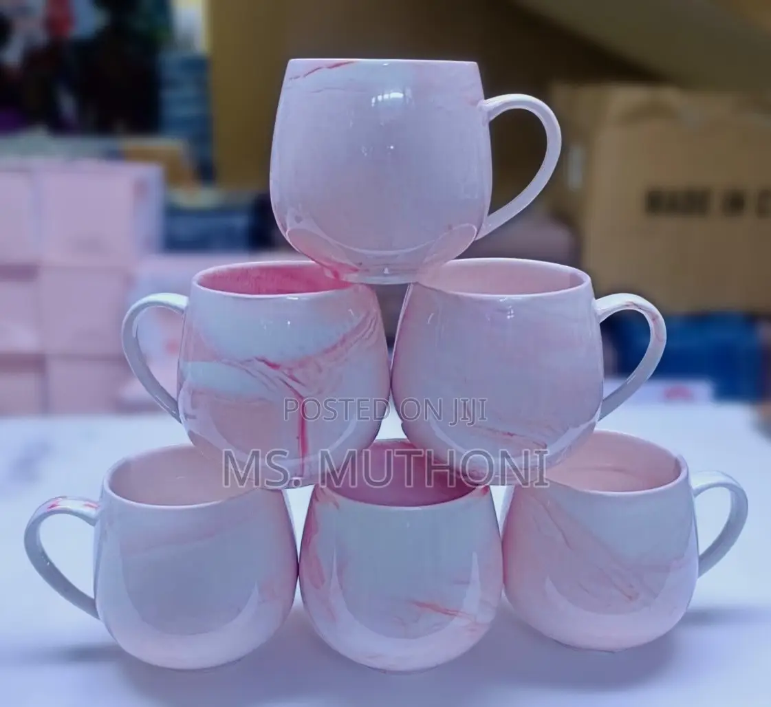 470 Ml Ceramic Pot-Style Mugs With a Marble Pattern