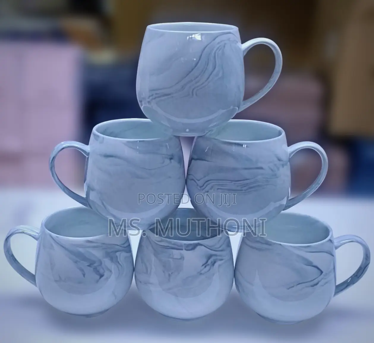 470 Ml Ceramic Pot-Style Mugs With a Marble Pattern