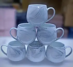 470 Ml Ceramic Pot-Style Mugs With a Marble Pattern