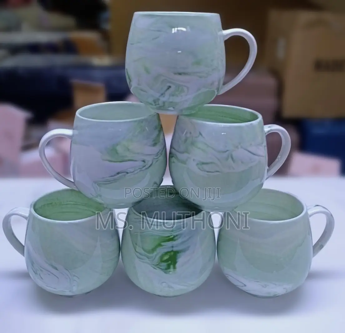 470 Ml Ceramic Pot-Style Mugs With a Marble Pattern