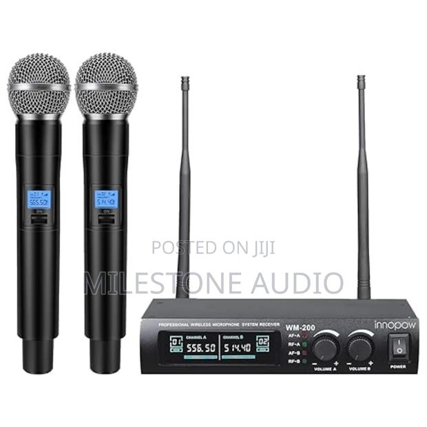 Wireless Microphone System, Dual Uhf Metal Cordless Mic Set, - main view