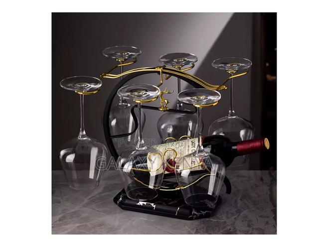 Golden Deer Wine Set Rack - 1 Bottle Slot, 6 Wine Glass Slots