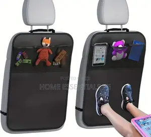 Car Back Seat Kick Mat + 3 Pockets Storage
