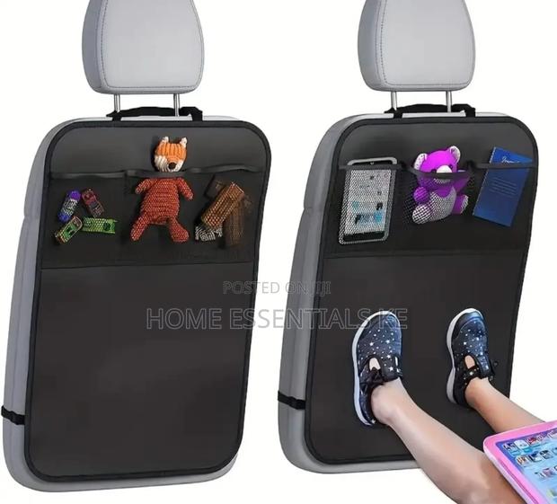 Car Back Seat Kick Mat + 3 Pockets Storage