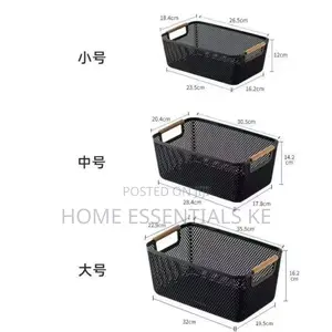 *3 PCS Set Modern Hard Plastic Storage Basket With Wooden Handles