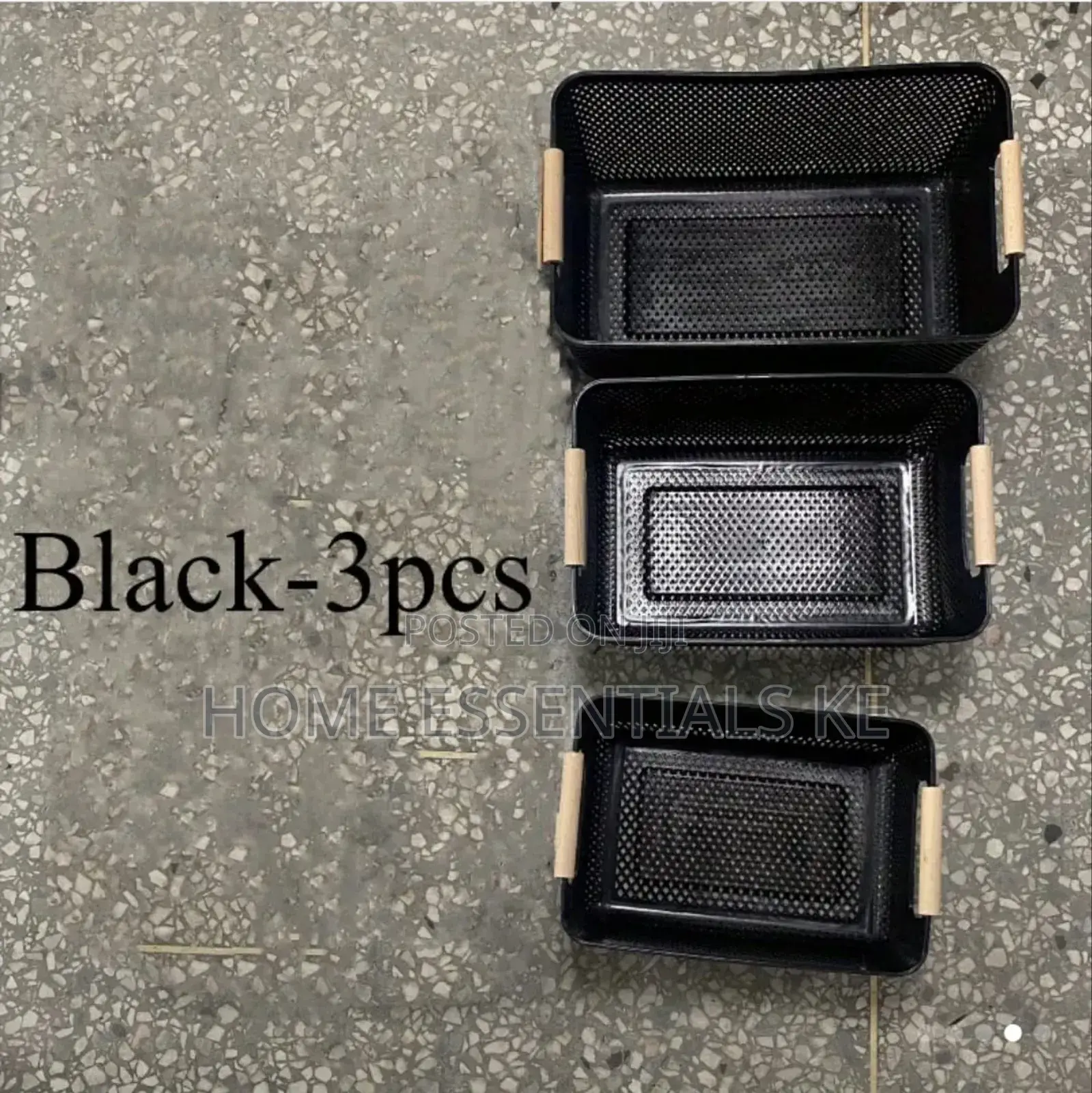 *3 PCS Set Modern Hard Plastic Storage Basket With Wooden Handles