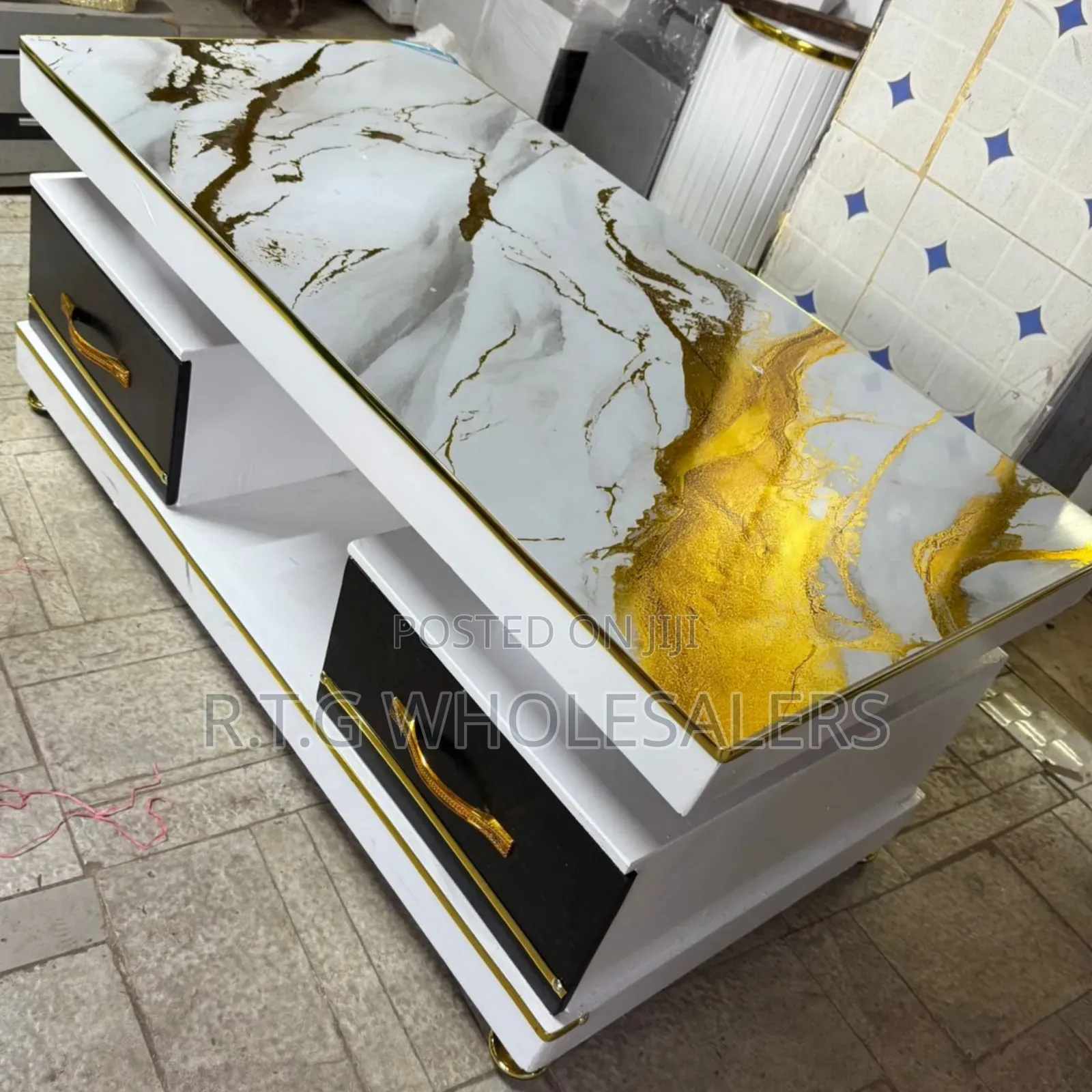 Executive White Coffee Table With Marble Top – Modern Living Room