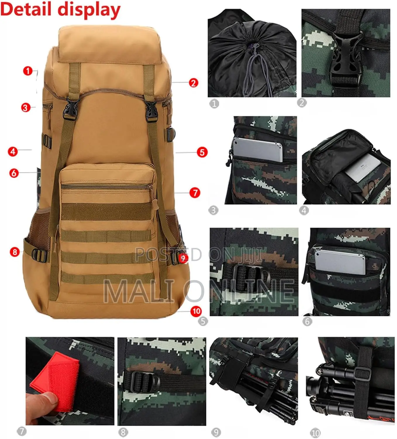 70l Camping Hiking Backpack Waterproof Travel Rucksack Large Capacity