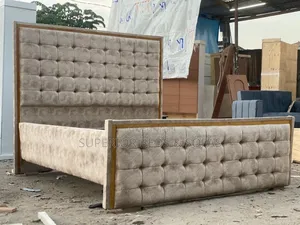 Beige 5 by 6 Tufted Frame Bed